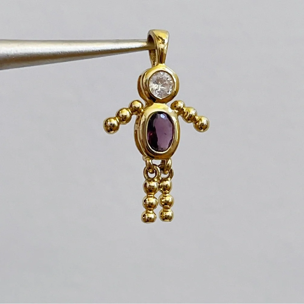 925 Sterling Faux Diamond Faux Amethyst Girl Birthstone Pendant 1.25” - Picture 1 of 9